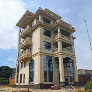 广州 黄金麻花岗岩石材别墅外墙干挂搭配（雕花栏杆花瓶柱门楼罗马柱）