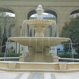 广州 黄金麻花岗岩异型加工——户外庭院石雕流水喷泉