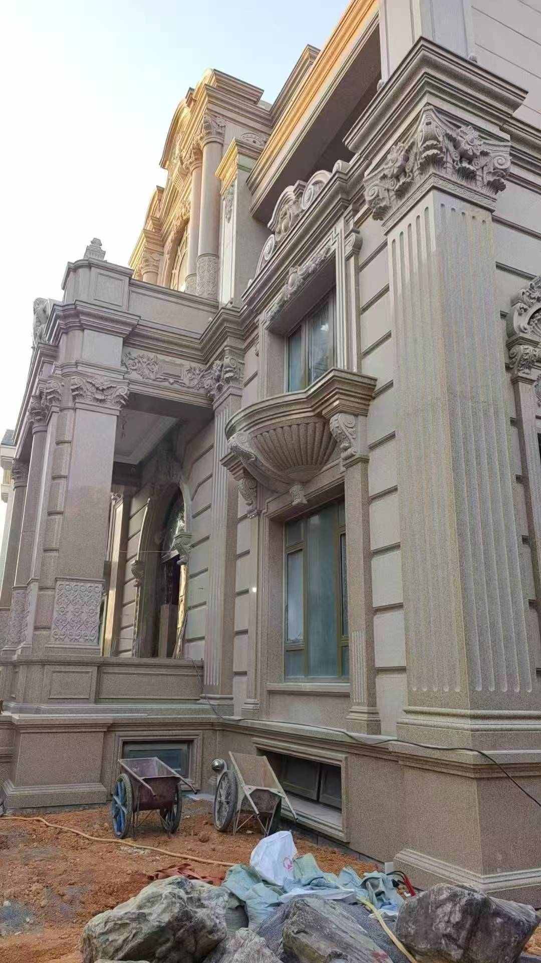 广州 黄金麻花岗岩光面别墅外墙干挂施工完成