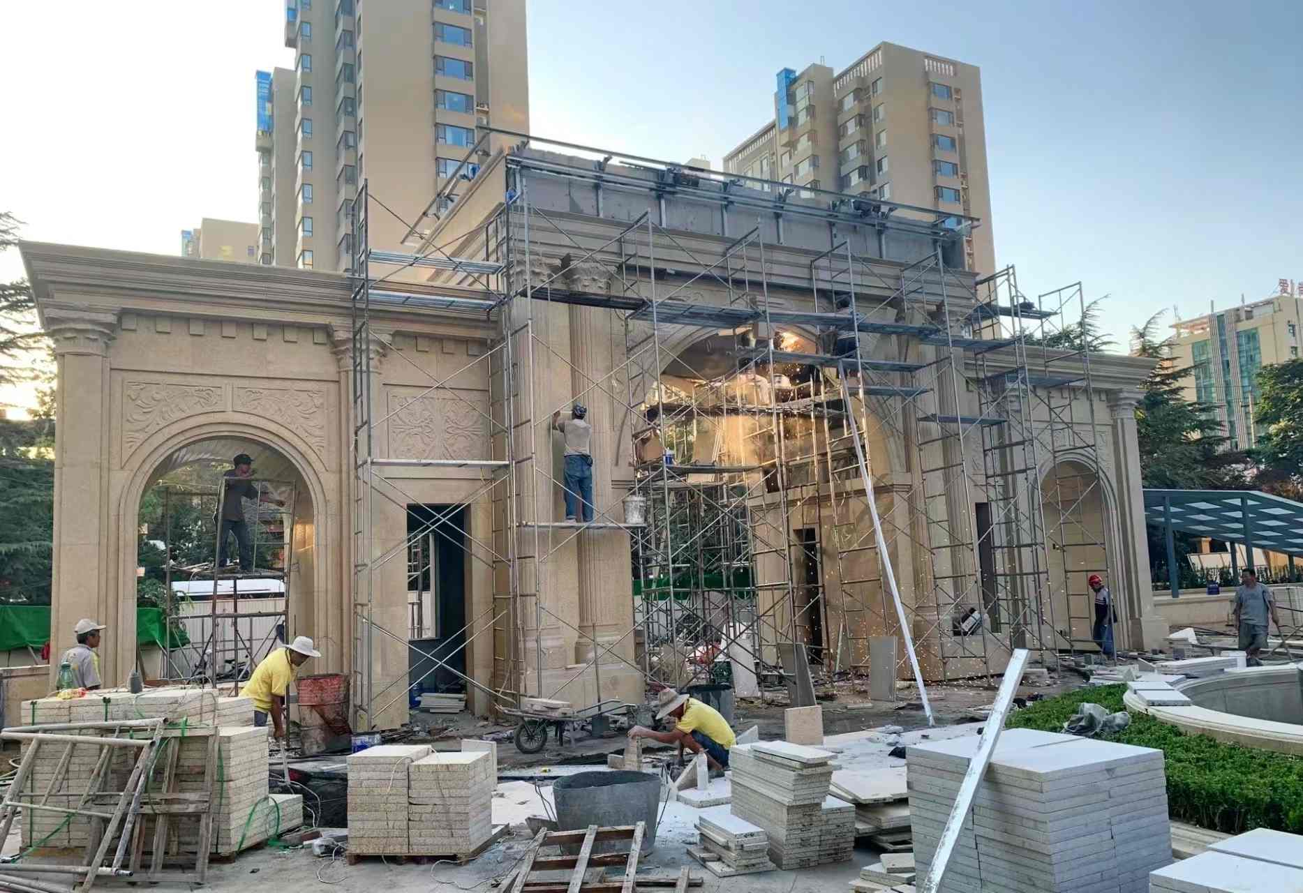 广州 黄金麻荔枝面花岗岩小区门楼外墙干挂