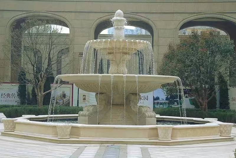 广州 黄金麻花岗岩异型加工——户外庭院石雕流水喷泉