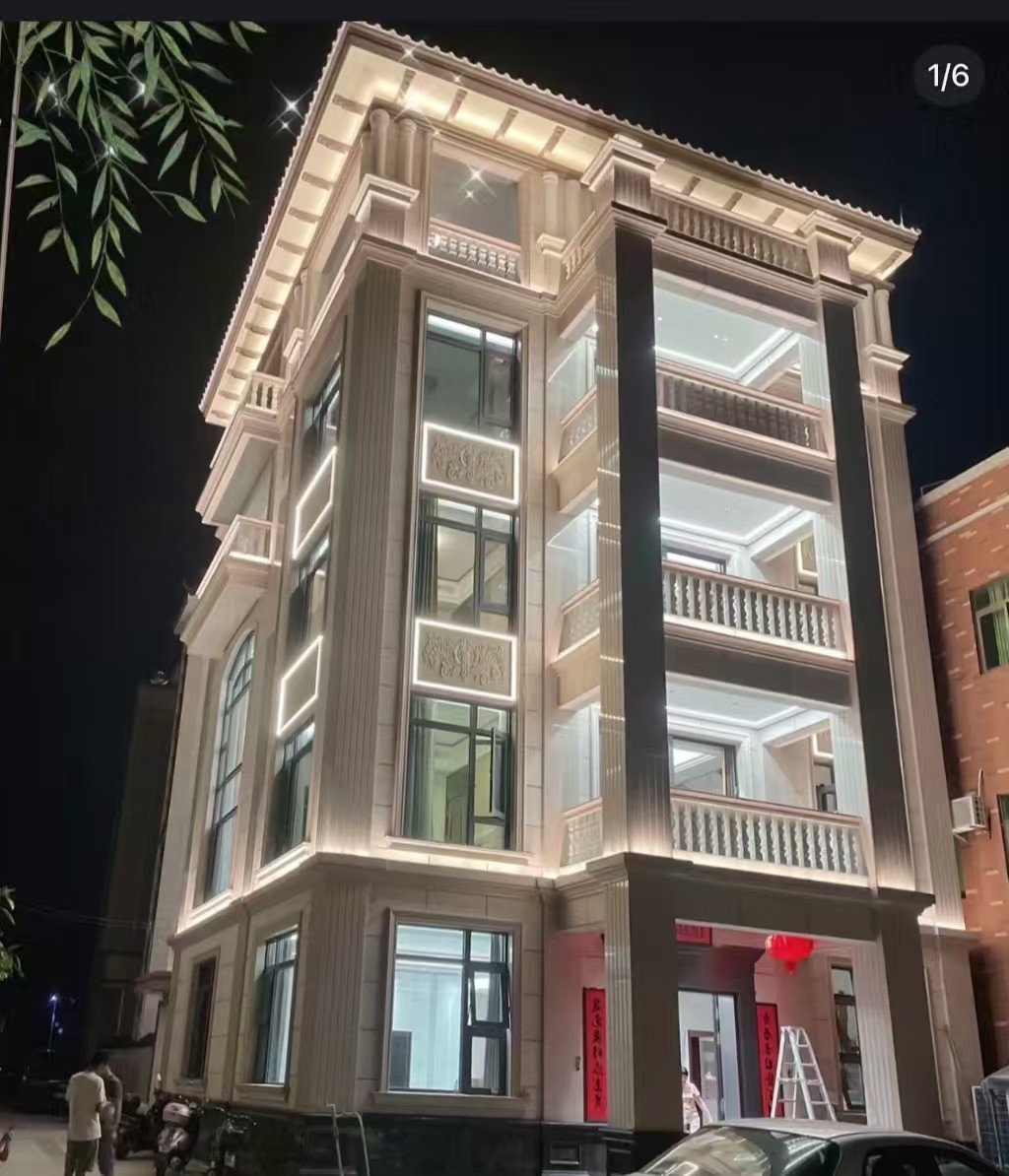 广州 芝麻白花岗岩别墅外墙夜间效果