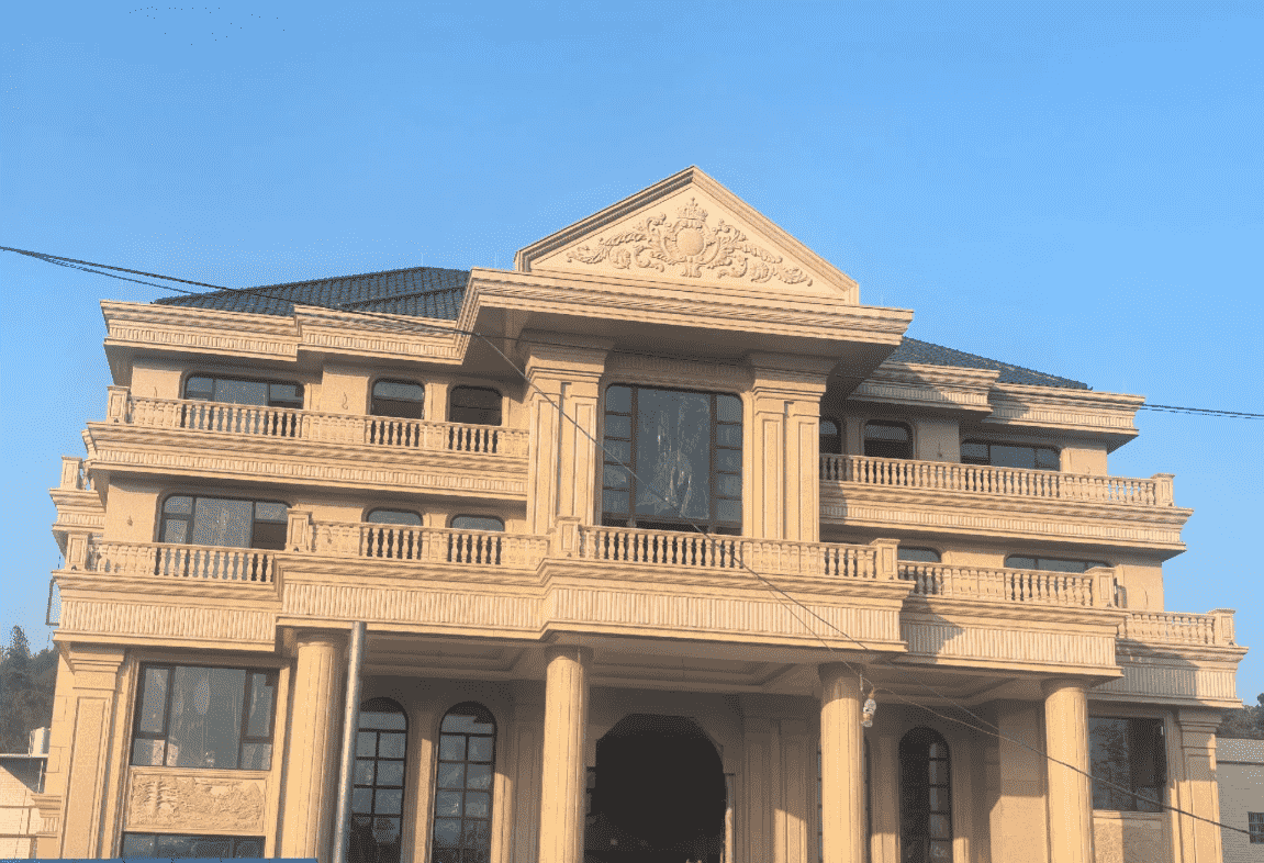 广州黄金麻别墅外墙干挂石材效果示例