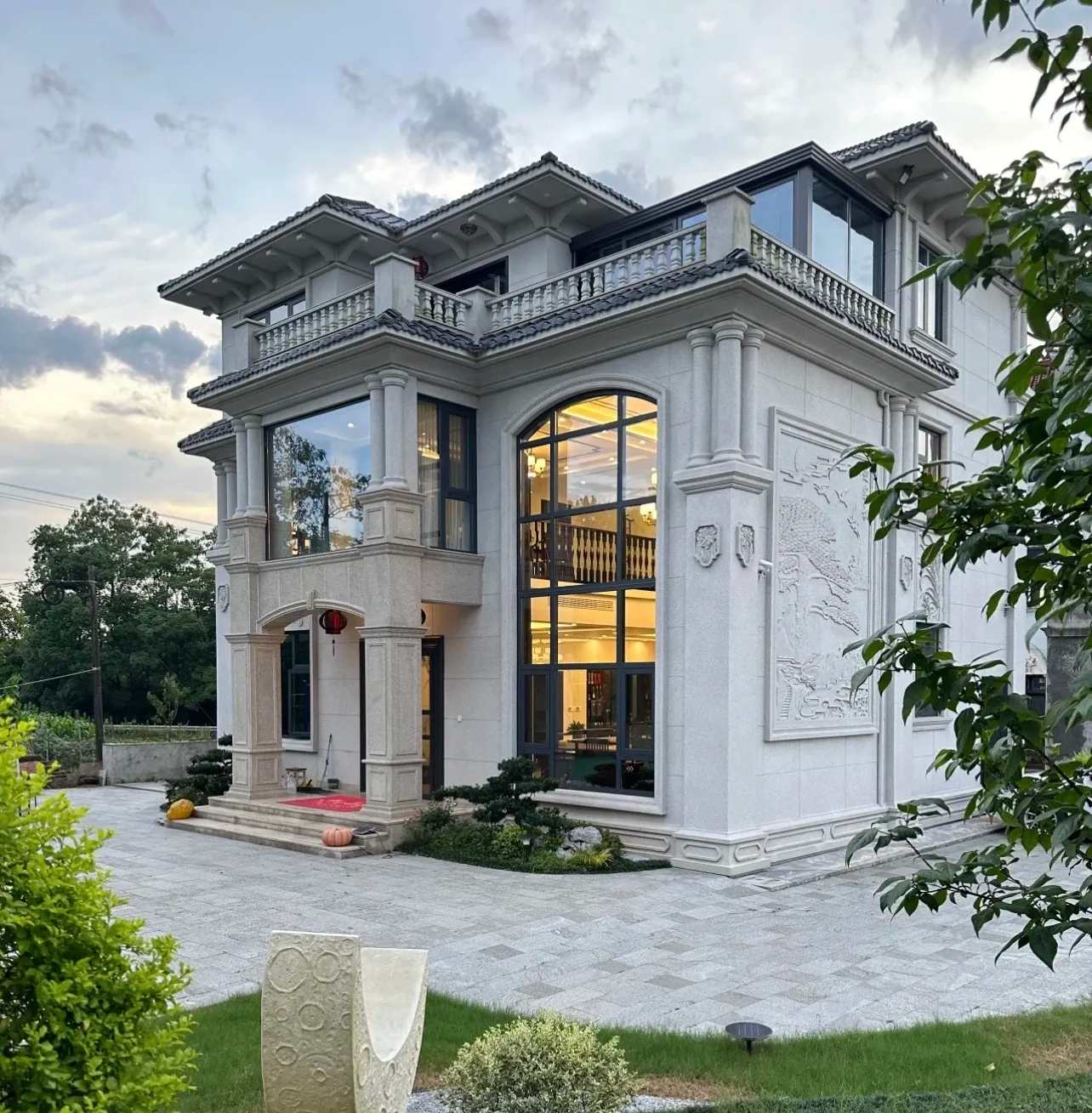 广州 白麻花岗岩私人别墅干挂石材豪华定制